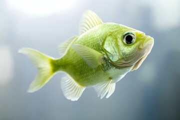 A Vibrant Green Fish Gracefully Swimming in Clear Waters, Capturing the Beauty of Aquatic Freedom and Natural Serenity