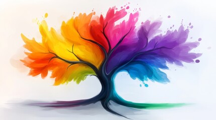 Obraz premium Colorful tree with many branches and leaves. The tree is painted in a way that it looks like it is made up of different colors