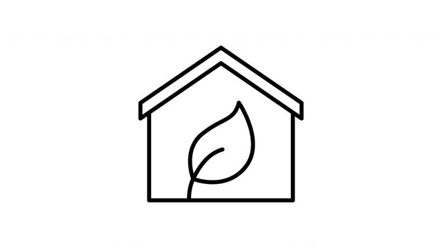 Eco house animated line icon. Black color line icon animation. 4K video with transparent background