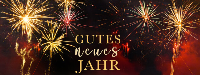 gutes neues Jahr silvester neujahr grußkarte mit deutschem text - goldenes feuerwerk pyrotechnik...