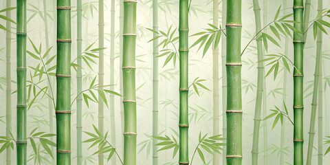 Naklejka premium A verdant bamboo forest with a soft, subtle backdrop, highlighting the natural beauty of the tall stalks and delicate leaves.