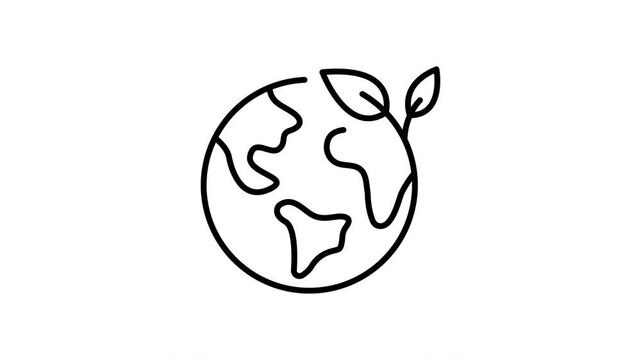 Save world animated line icon. Black color line icon animation. 4K video with transparent background