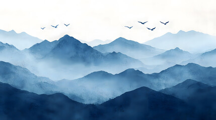 Chinese style ink painting of beautiful landscape