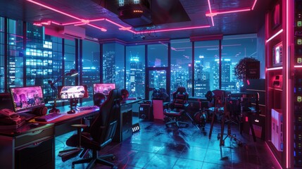 Neon Cityscape Gamer's Paradise