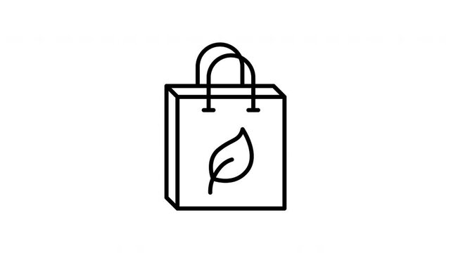 Sustainable eco bags animated line icon. Black color line icon animation. 4K video with transparent background
