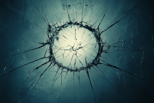 The glass window was broken with a complicated circular crack in the middle - Powered by Adobe