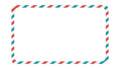 Obraz premium Airmail blank postcard template retro border envelope with stripes. Paper texture, vintage mail. Air post letter. Blank envelope