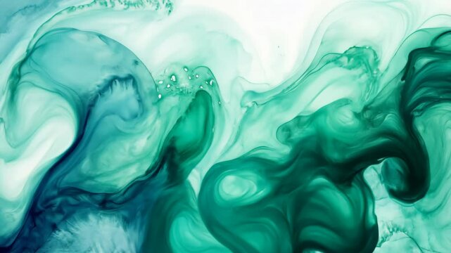 Abstract art featuring swirling green and blue paint creates a unique and calming visual