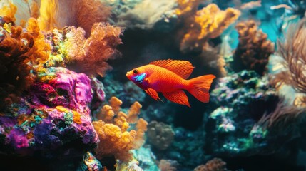 Obraz premium Orange Fish Swimming Through Vibrant Coral Reef