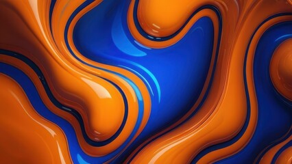 Abstract flowing liquid in vibrant blue and orange colors, creating a dynamic wave pattern. Ideal for backgrounds and creative projects