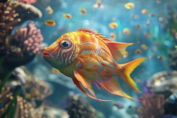 Fototapeta premium A colorful fish swimming in an aquarium