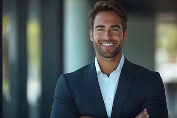 Fototapeta premium Professional Headshot Smiling Businessman in Navy Blue Suit