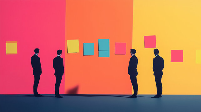 Analysis paralysis, brainstorming, sticky notes, ideas, overthinking, illustration, business, indecision, overwhelmed