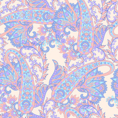 Elegant Paisley Seamless Vector Pattern. Indian floral motifs for fabric designs