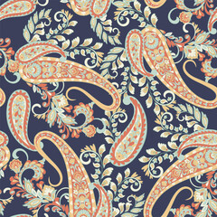 Vector seamless paisley pattern. Vintage flowers background. Decorative ornament backdrop for fabric, textile, wrapping paper, card, invitation, wallpaper, web design