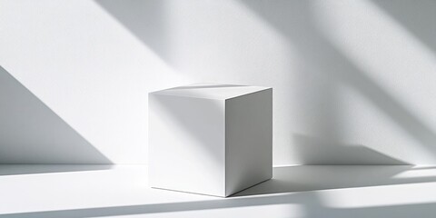 Fototapeta premium White pedestal designed for showcasing products, featuring striking deep shadows that enhance the overall presentation and visibility of the displayed items.