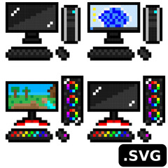 PC パソコン ゲーミングPCドット絵 8bit (.SVG)