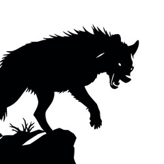 a aggressive hyena vector silhouette, isolated white background