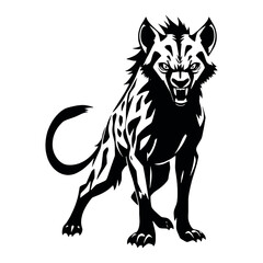 a aggressive hyena vector silhouette, isolated white background