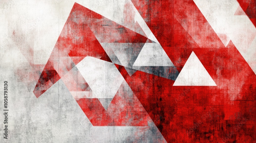 Poster contemporary abstract design featuring a textured red and white background with overlapping layers o