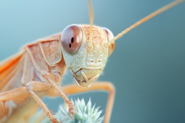 Close-up shot of a grasshopper's face, great for wildlife or insect photography