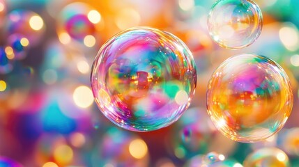 Vibrant colorful background featuring close up soap bubbles