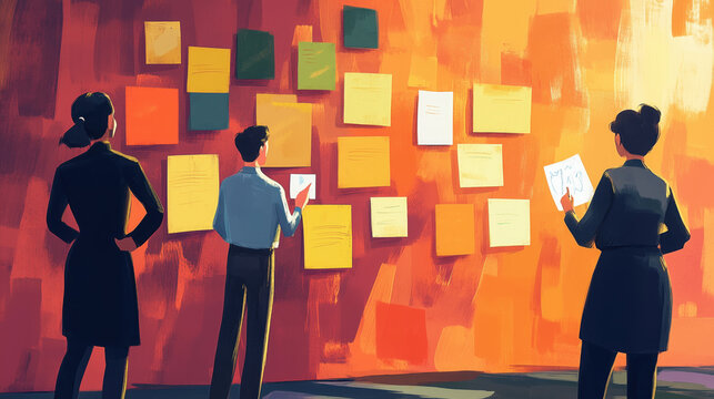 Analysis paralysis, brainstorming, sticky notes, ideas, overthinking, illustration, business, indecision, overwhelmed