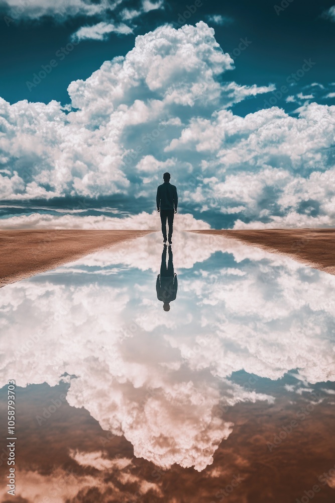 Poster A person navigating through a large pool of water with difficulty