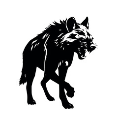 a aggressive hyena vector silhouette, isolated white background