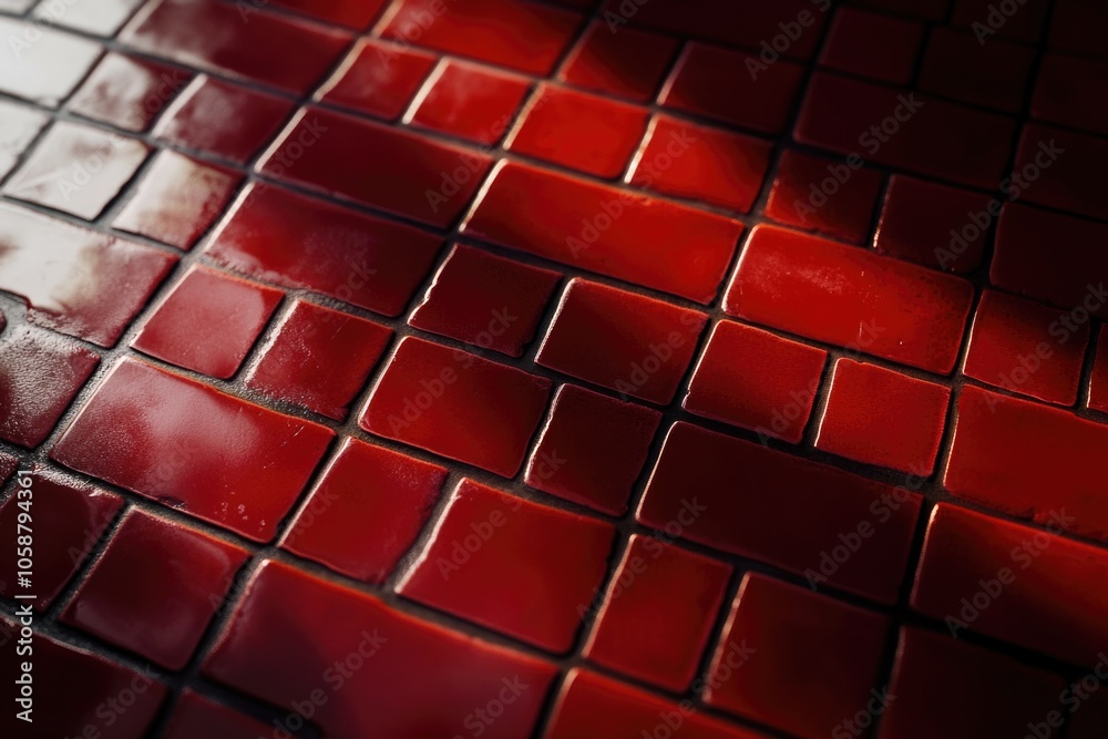 Poster Close-up shot of a beautiful red tile floor with intricate designs and patterns