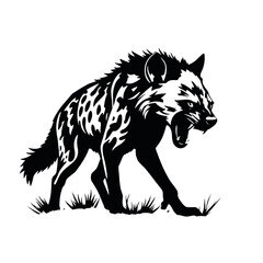 a aggressive hyena vector silhouette, isolated white background