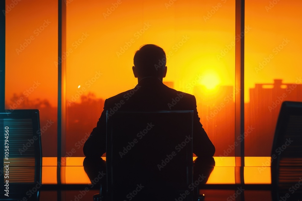 Poster a person sitting in a chair with a view of the outside world through a window