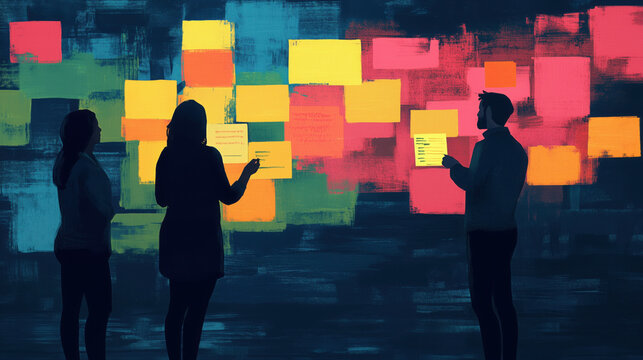 Analysis paralysis, brainstorming, sticky notes, ideas, overthinking, illustration, business, indecision, overwhelmed