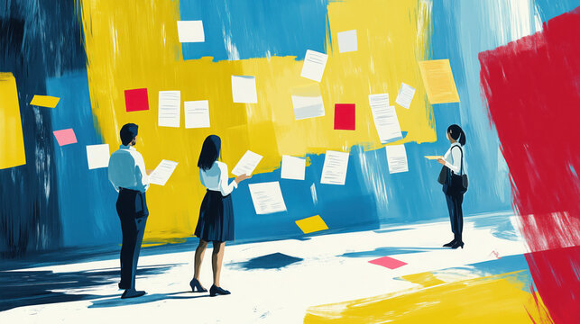 Analysis paralysis, brainstorming, sticky notes, ideas, overthinking, illustration, business, indecision, overwhelmed