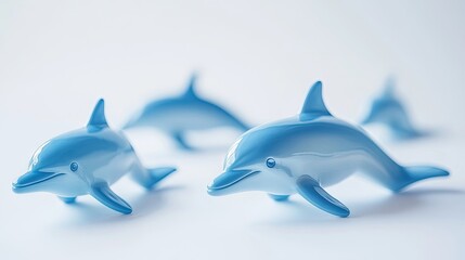 Obraz premium Toy dolphins resting on a light background create a playful atmosphere, ideal for projects that require a focus on toy dolphins. Ample copy space enhances the design.
