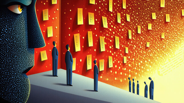 Analysis paralysis, brainstorming, sticky notes, ideas, overthinking, illustration, business, indecision, overwhelmed