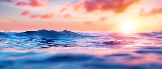 Obraz premium A vast expanse of water under a brilliant sun high in the cloudless sky A scattering of clouds occasionally dots the azure canopy