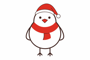  Vector Outline of A cute Robin wearing a Santa clause hat and scarf on white background.