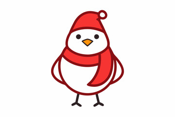  Vector Outline of A cute Robin wearing a Santa clause hat and scarf on white background.