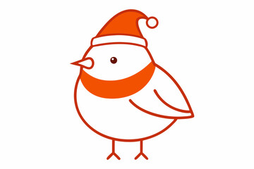  Vector Outline of A cute Robin wearing a Santa clause hat and scarf on white background.