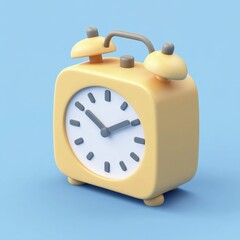 Minimalist Yellow Alarm Clock on Blue Background
