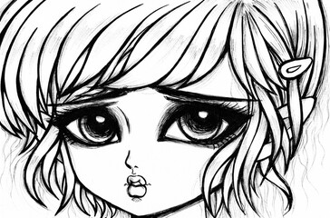 Pony tail hair girl with sad eyes