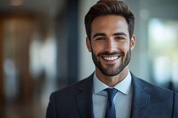 Smiling Businessman in Blue Suit and Tie1