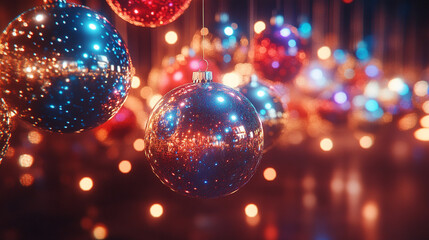 wallpaper with christmas party neon glowing balls  perfect for banners promoting dance events and abstract party themes.
