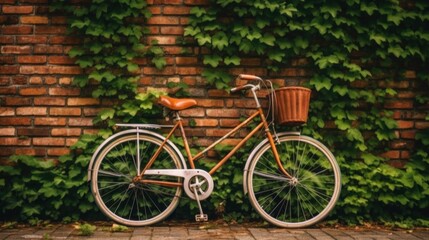 Fototapeta premium Vintage Bicycle Leaning Against Brick Wall