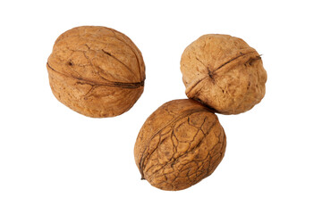 three walnuts isolated on white or transparent png