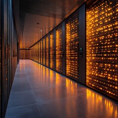 Fototapeta premium data center with rows of glowing server racks