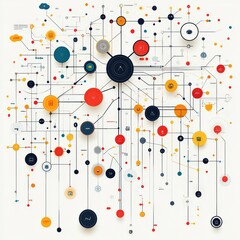 Machine learning concept with algorithm flowchart and data points