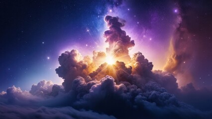 A stunning cosmic scene featuring vibrant clouds illuminated by a bright meteor streaking through a starry night sky, perfect for space-themed projects and backgrounds