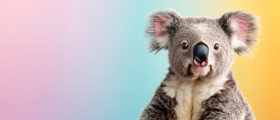 Fototapeta premium A koala with a surprised expression, against a backdrop of a vibrant rainbow